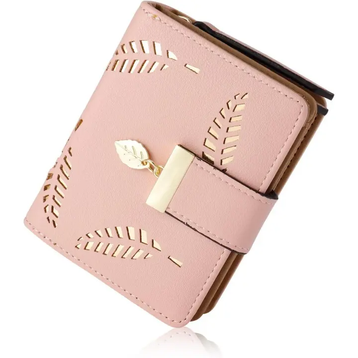 Monedero para mujer, monedero pequeño de cuero plegable para mujer con tarjetero para tarjeta de crédito, identificación y efectivo (rosa) - 1