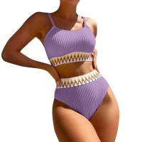 Bikini De Verano Para Mujer Estilo Playa Moda Elegante Con Cintura Alta Y Efecto Delgado Dos Piezas Color Bloqueado Conjunto De Baño Con Suspensión - details 4