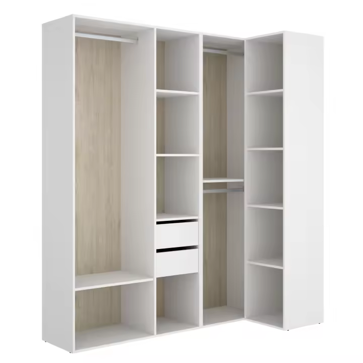 Conjunto Armario-Vestidor Rincón con 2 Cajones Suit Blanco/Natural - 205x182x79,5 cm Armario para dormitorio - Fabricado en España - Melamina Alta calidad - Somnia Descanso - 1