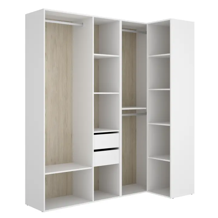 Conjunto Armario-Vestidor Rincón con 2 Cajones Suit Blanco/Natural - 205x182x79,5 cm Armario para dormitorio - Fabricado en España - Melamina Alta calidad - Somnia Descanso - 1