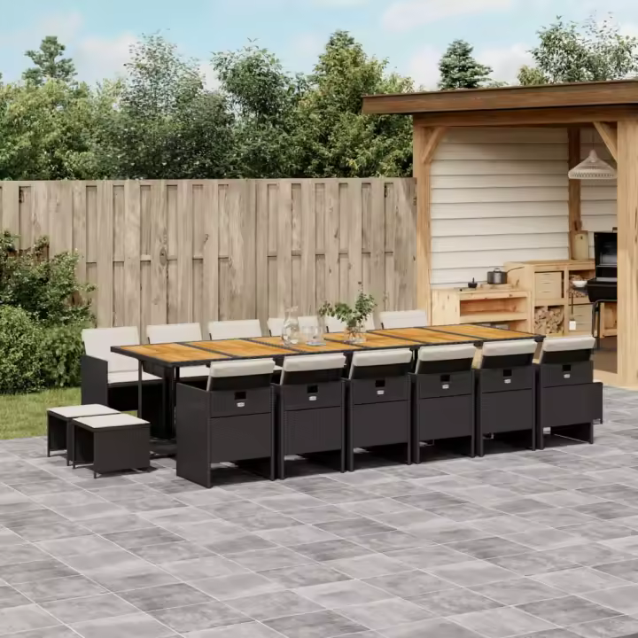 vidaXL Set de muebles jardín 17 pzas con cojines ratán sintético negro - 1
