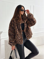 Abrigo Corto De Punto Leopardo Para Mujer Estilo Casual Manga Larga Moda De 2024 Abrigo Cálido Para Otoño E Invierno - details 5