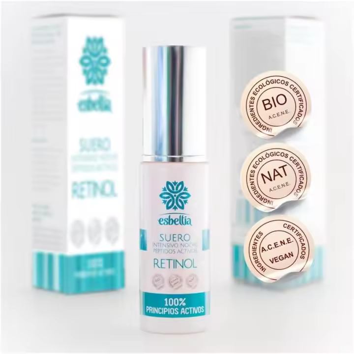 Esbeltia Bio Cosmetics | 50ml | Retinol Puro con Peptidos y 100% de Principio Activo | Hidrata y Rejuvenece | Suero Retinol Reduce las Arrugas y las Lineas Finas | Retinol Noche para Piel Mixta | Serum con Retinol - 1
