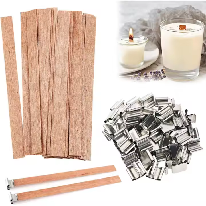 25 mechas de Madera para hacer Velas Kit, with 25 soporte de Hierro para bricolaje Hecho a mano - 1