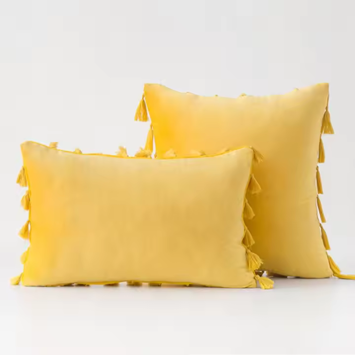 Fundas Para Cojines Negros Con Borlas Hechas a Mano 30x50cm 45x45cm 50x50cm De Velours Sólido Para Sofá Sala De Estar Dormitorio - 1