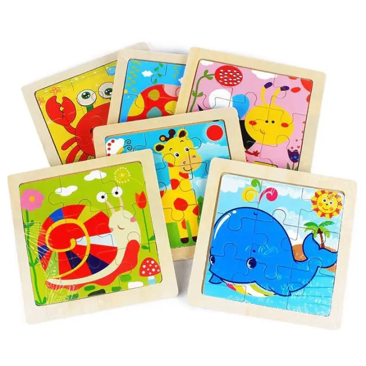 LOTE 20 PUZZLES ROMPECABEZAS MADERA INFANTIL 11X11 CM - Detalles Infantiles Cumpleaños Comuniones colegios cumples baratos - 1