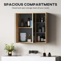 HOMCOM Mueble de baño con espejo Mueble de baño con espejo de pared con 3 estantes abiertos 2 puertas con espejo 60 x 20 x 60 cm madera natural - details 2