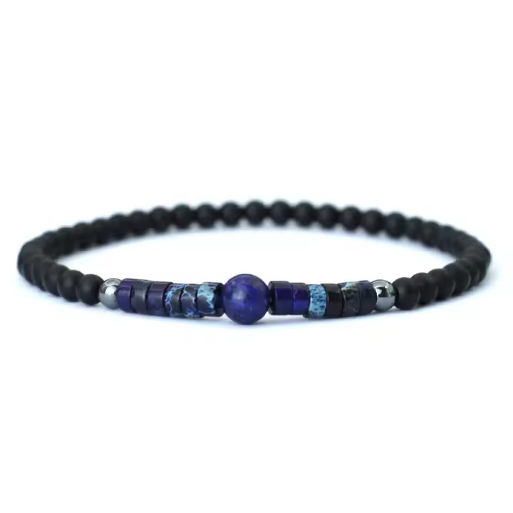 Pulsera Única Para Hombres Con Piedra De Ojo De Tigre 4mm Y Pequeñas Perlas Negras Onyx Pulsera Bohemia De Moda Sin Cierre - 1