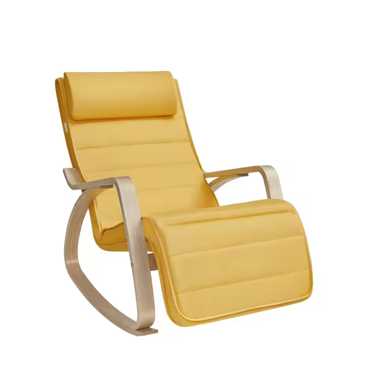 SONGMICS Silla Mecedora, con Apoyabrazos de Madera de Abedul, Silla Mecedora con Reposapiés Ajustable en 5 Posiciones, Máx. Carga de 150 kg, Dormitorio, Salón, Azul Medianoche y Natural/Gris Claro y Natural/Amarillo Ganso y Natural /Beige/Gris Oscuro y Na - 1