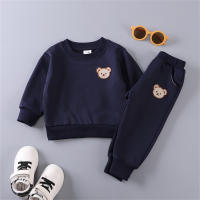 Conjunto De Dos Piezas Para Bebés Con Capucha Bordada De Oso De Poliéster De Manga Larga Para Primavera Y Otoño Ropa Infantil Casual - details 0