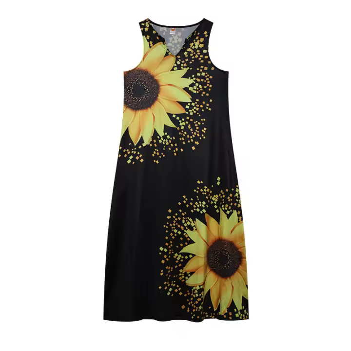 Vestido Largo Sin Mangas Con Cuello En V Y Estampado De Rosas Retro Para Mujer Vestido De Calle Estilo Vintage Polyester - 1