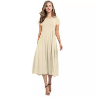 Vestido De Manga Corta Para Mujer Verano 2024 Estilo Casual Color Sólido Cuello Redondo Ajuste Flared Longitud Del Vestido Suelto - details 11