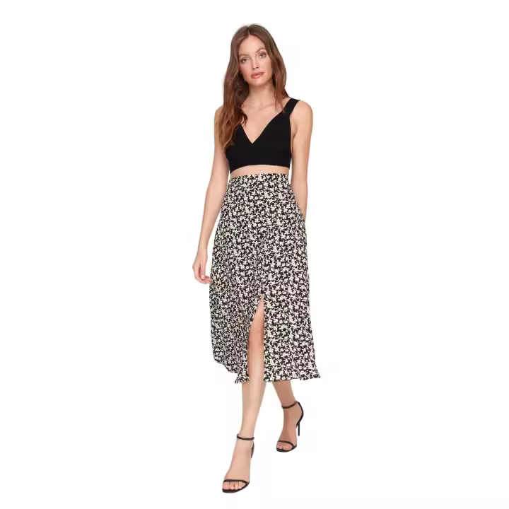 Trendyol Burgundy Slit Detail Floral Patterned Viscose Fabric Midi Woven Skirt Twoss20Et0231 - 1