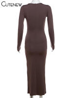 Vestido Largo Elegante Para Mujer NIBBER Con Cuello Redondo Y Patchwork Ajustado Para Noche Traje De Fiesta Vestidos - details 12