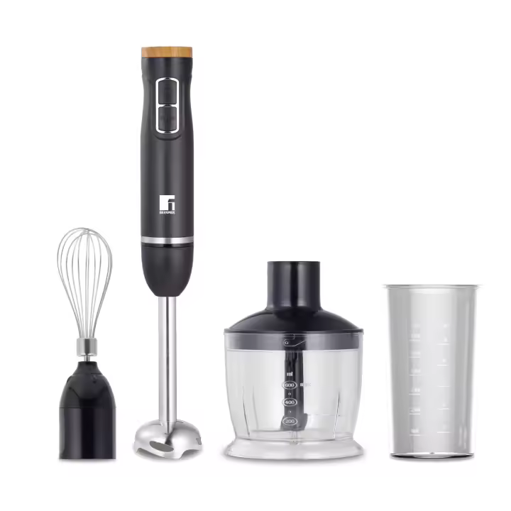 Bergner - Batidora de mano 3 en 1 CHARCOAL de 1000 W con picadora, batidor y vaso medidor, acero inoxidable, 2 velocidades - 1