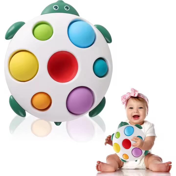 Juguete sensorial de silicona con hoyuelos simples para educación temprana para bebés con función de dentición, tablero giratorio de regalo (tortuga) para niños pequeños de 6 meses en adelante - 1