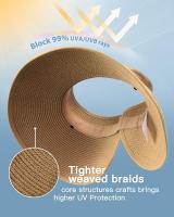 Sombrero de Ala Ancha para Mujer, de Paja, Con Cola de Caballo rizada, para Playa, Verano, Protección UV, plegable, para Viajes - details 0
