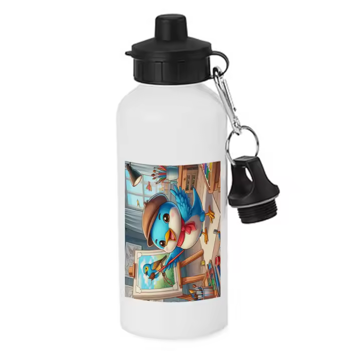 MERCHANDMANIA BIDON DEPORTIVO 600 ML ACERO INOXIDABLE CON CHUPON ruiseñor artista profesion escultor pintor mascota botella escolar deporte bicicleta - 1