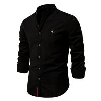 Camisa De Algodón AIOPESON Para Hombre Estilo Casual De Cuello En V Manga Larga Color Sólido Calidad Superior Primavera Y Verano - details 3