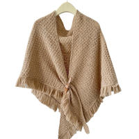 Cayado De Cuero Marrón Para Mujer Estilo Coreano Moda De Invierno Con Lazo Triangular Mantón Tejido Cálido Para Otoño Y Invierno - details 4