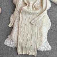 Vestido De Encaje Con Manga Larga Para Mujer Ropa De Fiesta Retro O-Neck Ajustado Estilo Coreano Poliéster Mid-Calf - details 28