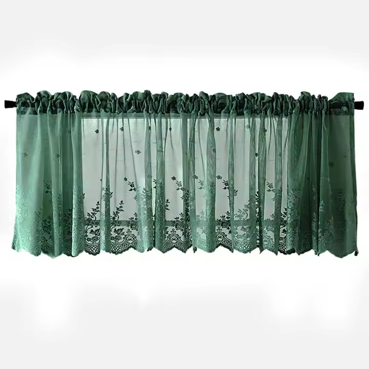 Cortinas Cortas Para Ventana Pequeña Tule Cortina Dulce Bordado De Encaje Café Tier De Polyester 100% Para Cocina - 1