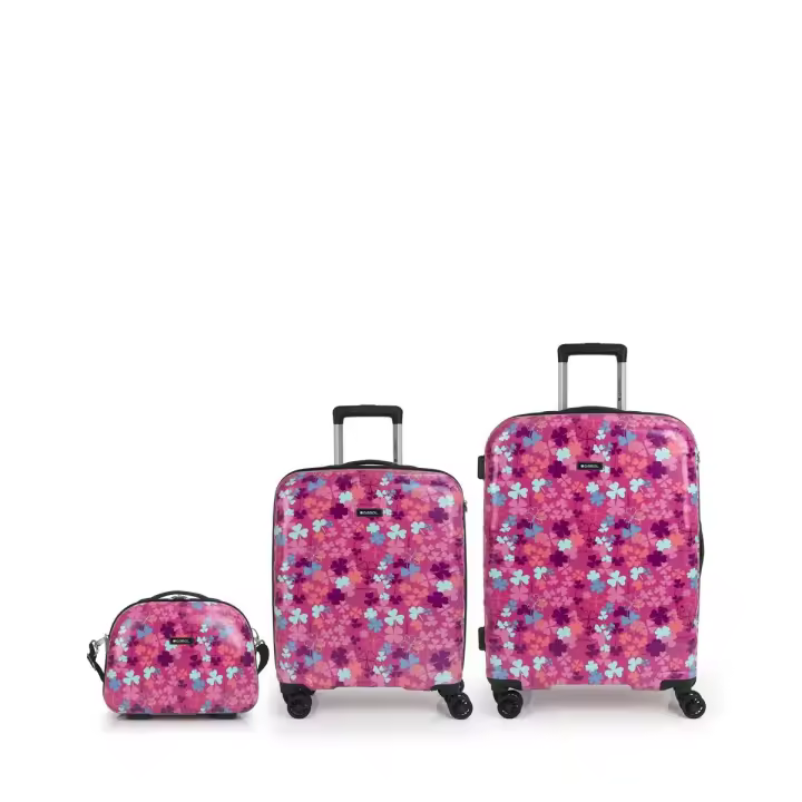 Set de 3 maletas Gabol CLOVER: cabina, mediana y neceser en estampado de tréboles rosa - ¡Ideal para viajar! - 1