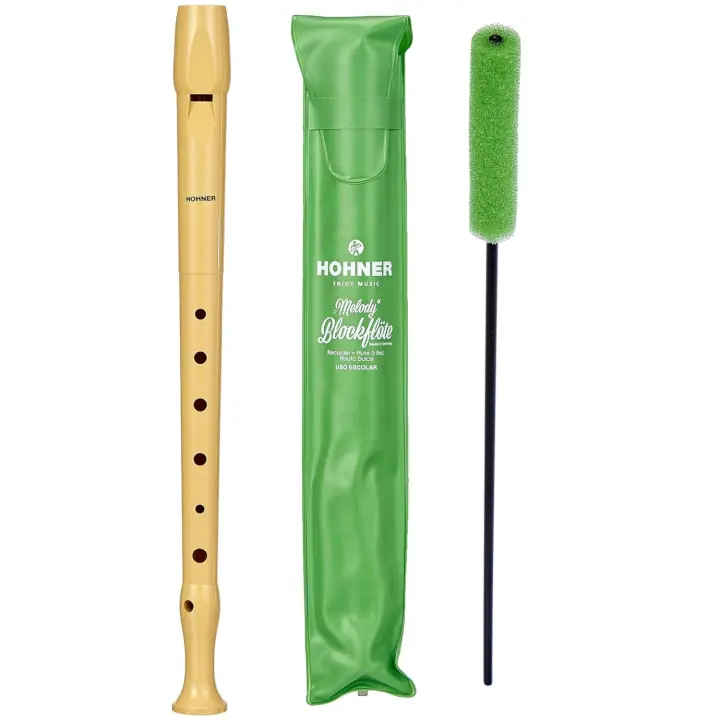 Hohner Flauta Dulce 9508 de Plástico Melody Color Marfil + Funda Verde + Varilla de Limpieza (Verde) Limpia flautas, Limpiaflautas. Instrumento Musical Ideal para Niños y Jóvenes Principiantes, Material Escolar, Vuelta al Cole - 1
