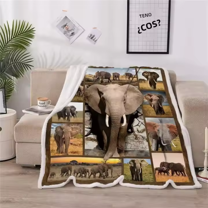 Manta De Elefante Salvaje Para Amantes De Los Animales Suave De Plush Para Sofá Cama Viaje Regalo Para Amigo Manta De Picnic Rectangular Antipelusa Portátil Estilo Moderno - 1