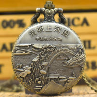 Reloj De Bolsillo De Cuarzo Para Hombres Y Mujeres Estilo Casual Con Colgante De Pintura Chino Famous Qingming River Map Universal Time - details 0