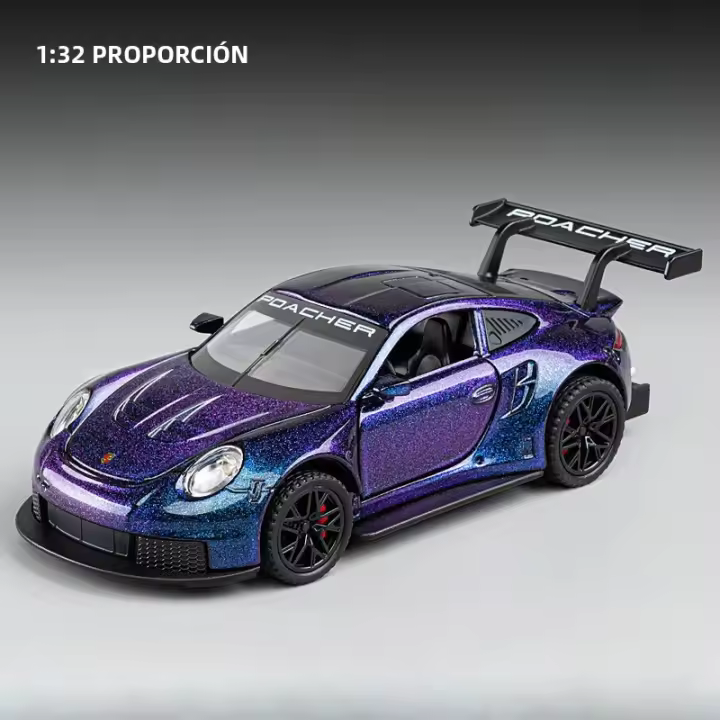 Coche De Modelismo Metálico 1:32 GT3RS Juguete Deportivo Con Puertas Abiertas Y Función Retroceso Luz Y Sonido Regalo Para Niños - 1