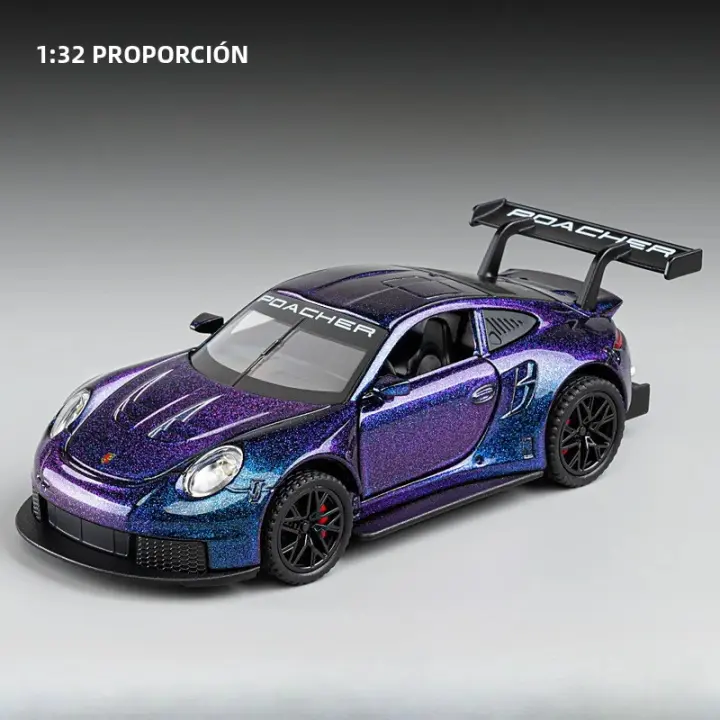 Coche De Modelismo Metálico 1:32 GT3RS Juguete Deportivo Con Puertas Abiertas Y Función Retroceso Luz Y Sonido Regalo Para Niños - 1