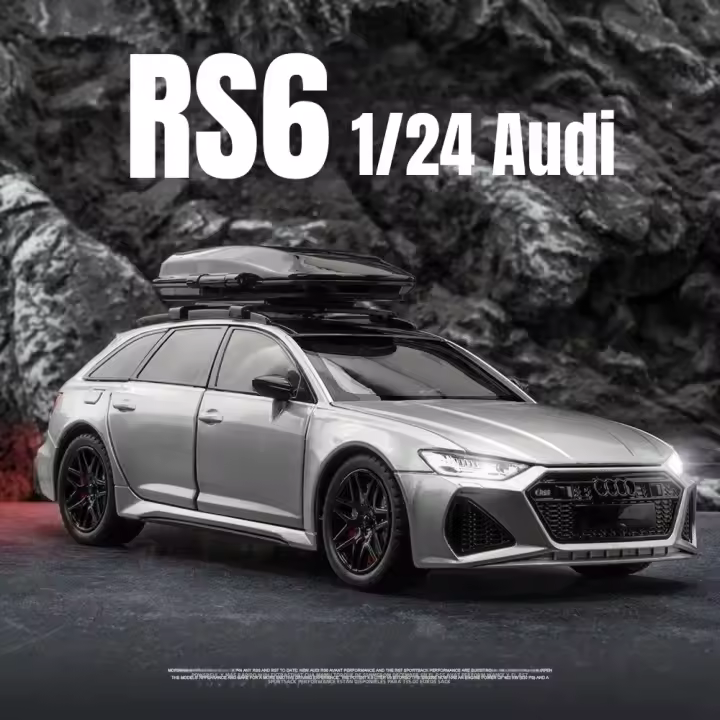 Coche De Juguete Audi RS6 1:24 Con Luz Y Sonido Vehículo De Carreras a Escala Puertas Abreables Regalo Para Niños Coleccionable Metal - 1