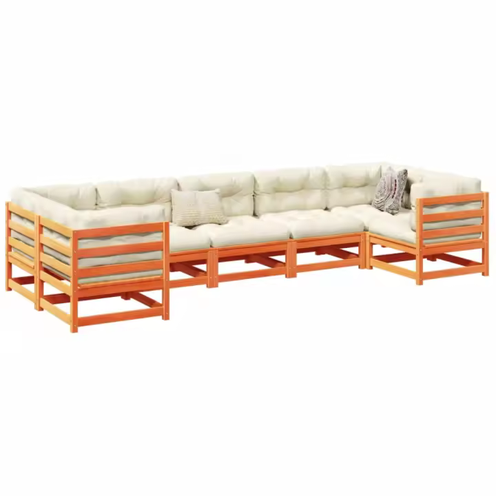 vidaXL Juego de sofás de jardín 7 pzas madera maciza pino marrón cera - 1