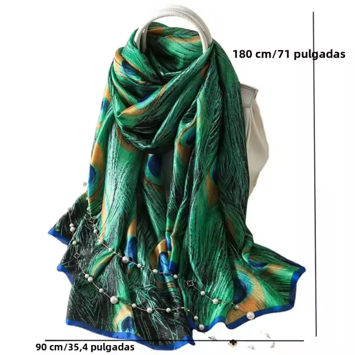 Bufanda De Pavo Real Verde Estampado Boho Vintage Para Mujer Envolvente Antigolpes Toalla De Playa Viaje Material Poliéster - 1