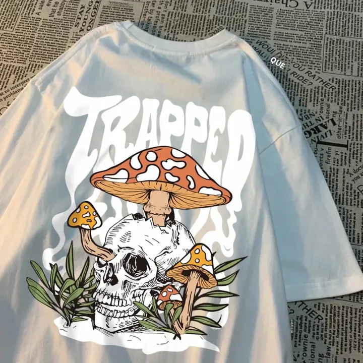Camiseta De Algodón Gruesa Para Hombres Y Mujeres Con Estampado De Cráneo Horror T-Shirt Casual Oversize Tejido De Jersey Protección Solar Secado Rápido Y Transpirable - 1