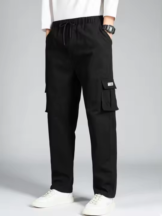 Pantalones Casuales Para Hombre Con Pierna Ancha Y Bolsillos Estilo Hip-Hop Streetwear Moda Cargo Trousers Cierre Elástico - 1