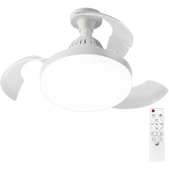 Ventiladores de techo de rosca con luces y control remoto, aspas retráctiles invisibles, LED de atenuación continua y luz blanca fría natural cálida, con 3 velocidades y temporizador para dormitorio, cocina y sala de estar. - 1