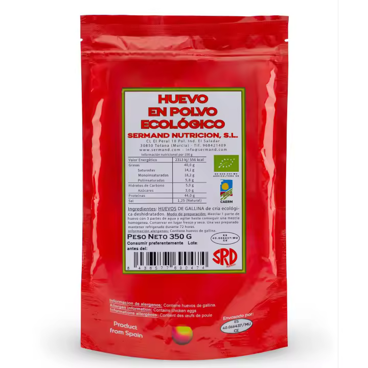 SERMAND Huevo en Polvo Ecologico 350 G  Huevos Ecológicos Sin Gluten  Huevo Deshidratado  Sin Aditivos  Productos Sin Lactosa  Presentación en Bolsas Zip - 1