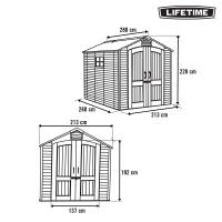 Lifetime - Caseta de jardín 5,9 m², suelo antideslizante, fabricada de polietileno HDPE, 2 ventanas, estantes incluidos, tejado inclinado, doble puerta con cerradura (candado no incluido), ideal para herramientas y almacenaje exterior - details 3