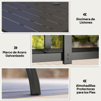 Outsunny Mesa Jardín Exterior Rectangular 150x90x73 cm Mesa Terraza Exterior Desmontable con Tablero Ranurado Agujero para Sombrilla y Estructura de Acero Galvanizado Negro - details 4