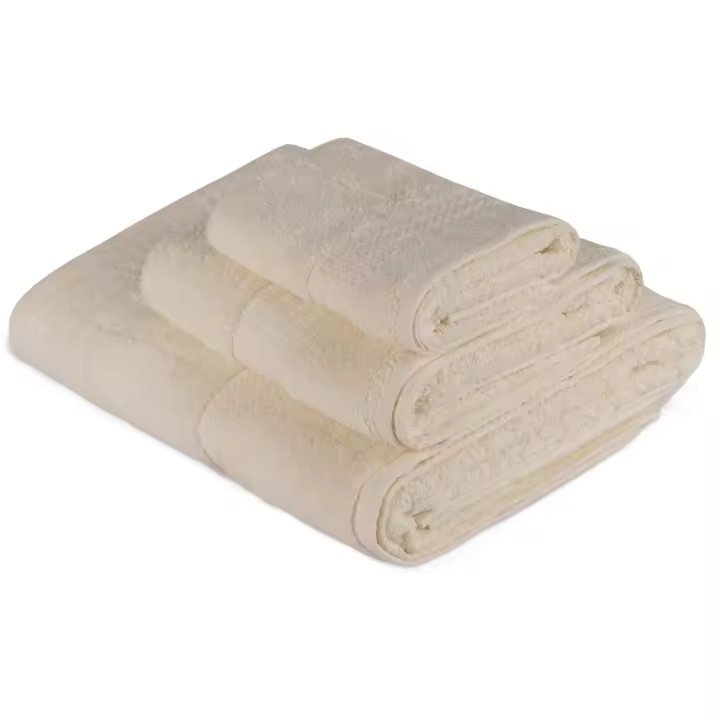 Wellhome Juego de Toallas Algodón 500 Gr/m² (3 Piezas) - Suave y Absorbente - Varios Tamaños - Crema - 1