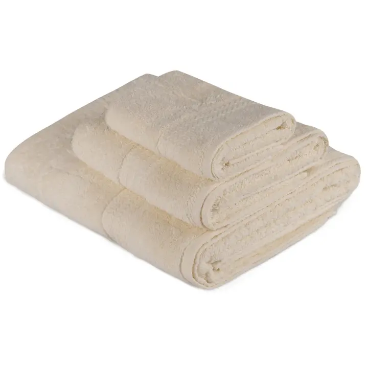 Wellhome Juego de Toallas Algodón 500 Gr/m² (3 Piezas) - Suave y Absorbente - Varios Tamaños - Crema - 1