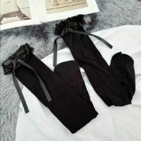 Medias Largas De Encaje Para Mujer Y Niñas Blancas Y Negras Con Volantes Y Lazo Stockings Dulces De Nylon Medias Con Bowknot - details 1