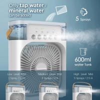 Ventilador de aire acondicionado portátil, mini enfriador de aire evaporativo con luces LED de 7 colores, temporizador de 1/2/3 H, 3 velocidades de ventilador y 3 modos de pulverización para su escritorio, mesita de noche o mesa de café - details 0