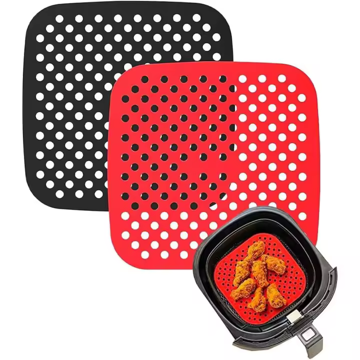 2Uds Papel de Horno Reutilizable de Silicona para Freidora de Aire-Alfombras de Silicona AirFryer Liner, Antiadherentes, Accesorios para freidoras sin Aceite (Cuadrado, 21,2 cm) - 1