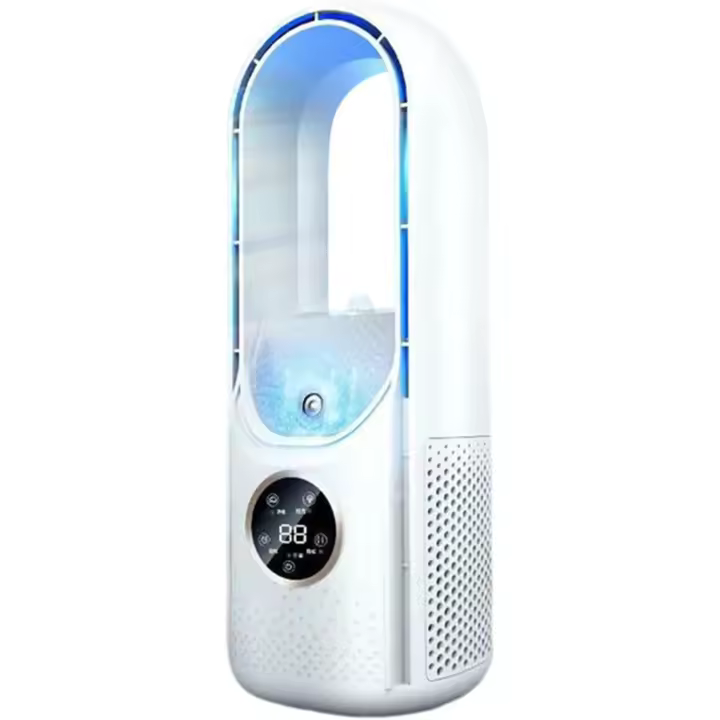 Ventilador portátil sin aspas con luz ambiental, humidificación y purificación, enfriador de aire con temporizador de 6 horas con tanque de agua de 100 ml, ventilador eléctrico de escritorio vertical de bajo ruido - 1