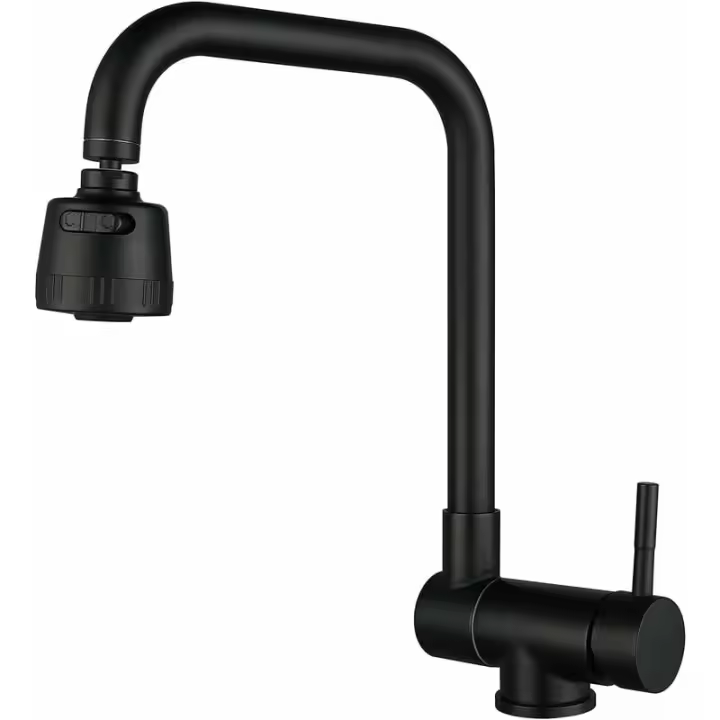 BIT Mezclador de cocina plegable, grifo de cocina plegable debajo de la ventana con 2 chorros, grifo de fregadero giratorio de 360° de acero inoxidable 304 (negro) - 1