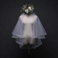 Velo De Novia En Blanco Dos Capas Corto Tulle Con Borde De Cinta Vestido De Novia Complementos De Boda Para Mujeres - details 0