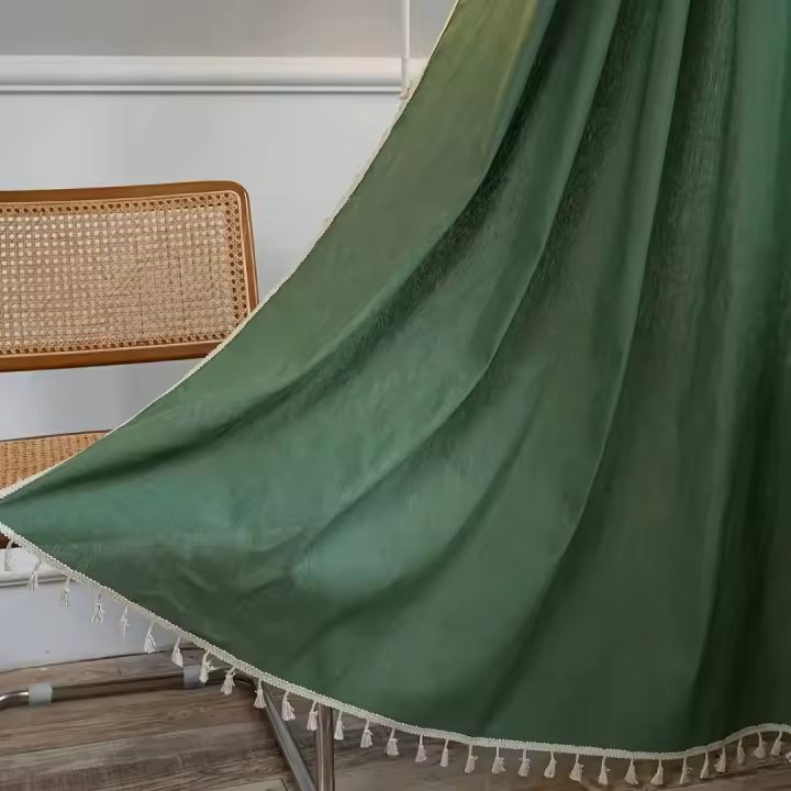 Cortinas Verdes De Estilo Bohemio Con Borlas Y Bolsa Para Rodillo 1 Panel 100% Aislamiento De Luz Para Sala De Estar Y Dormitorio - 1